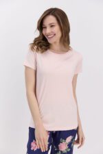 ⁦AR1413-S-V3 طقم بيجاما قطعتين بنطال مورد مع بلوز نصف كم زهري⁩ - الصورة ⁦3⁩