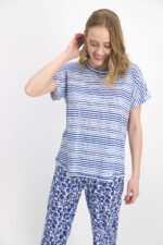 AR1219-S-V1  طقم بيجاما قطعتين لون ازرق بلوز مخططة ومتدرجة باللون الازرق