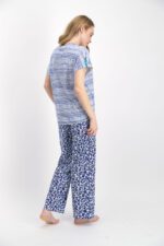 ⁦AR1219-S-V1  طقم بيجاما قطعتين لون ازرق بلوز مخططة ومتدرجة باللون الازرق⁩ - الصورة ⁦2⁩