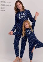 AR1427 طقم بيجاما شتوي قطعتين لون كحلي "SLEEPY" - Family Collection - الصورة 3