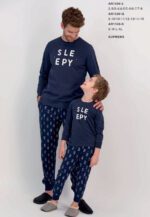 AR1427 طقم بيجاما شتوي قطعتين لون كحلي "SLEEPY" - Family Collection - الصورة 2