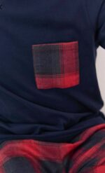 AR1572-S  طقم بيجاما قطعتين بلوز لون كحلي مع بنطال مقلم - الصورة 7