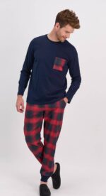 AR1572-S  طقم بيجاما قطعتين بلوز لون كحلي مع بنطال مقلم - الصورة 6