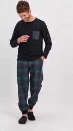 AR1572-S  طقم بيجاما قطعتين بلوز لون كحلي مع بنطال مقلم - الصورة 3