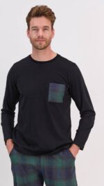 AR1572-S  طقم بيجاما قطعتين بلوز لون كحلي مع بنطال مقلم - الصورة 5