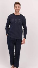 AR-1565-S طقم بيجاما قطعتين للرجال مع لون كحلي مع بنطال مقلم "REALITY"