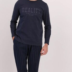 AR-1565-S طقم بيجاما قطعتين للرجال مع لون كحلي مع بنطال مقلم "REALITY"