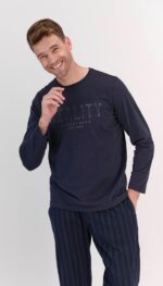 AR-1565-S طقم بيجاما قطعتين للرجال مع لون كحلي مع بنطال مقلم "REALITY" - الصورة 4