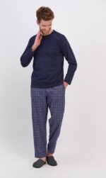 ⁦AR1569-S طقم بيجاما قطعتين للرجال بلوز مع بنطال مقلم⁩ - الصورة ⁦2⁩