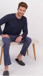 ⁦AR1569-S طقم بيجاما قطعتين للرجال بلوز مع بنطال مقلم⁩ - الصورة ⁦3⁩