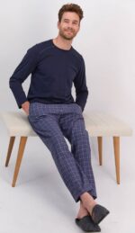 ⁦AR1569-S طقم بيجاما قطعتين للرجال بلوز مع بنطال مقلم⁩ - الصورة ⁦5⁩