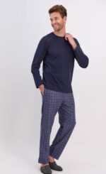 AR1569-S طقم بيجاما قطعتين للرجال بلوز مع بنطال مقلم