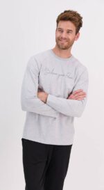 AR1595 طقم بيجاما قطعتين للرجال بلوز لون سكني فاتح مع بنطال لون اسود  "BELIEVE YOUR POWER" - الصورة 2