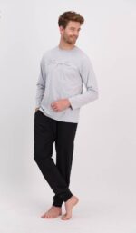 AR1595 طقم بيجاما قطعتين للرجال بلوز لون سكني فاتح مع بنطال لون اسود  "BELIEVE YOUR POWER"