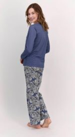 AR1475 طقم بيجاما قطعتين مع بنطال مرسوم بالورود لون نيلي - الصورة 4