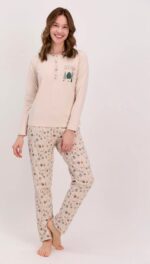 AR1470 طقم بيجاما قطعتين لون افوايت مع بنطال مرسوم عليه "CHILLY WEATHER