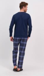 ⁦AR1573-S  طقم بيجاما قطعتين بلوز لون كحلي مع بنطال لون احمر مقلم⁩ - الصورة ⁦3⁩