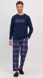 ⁦AR1573-S  طقم بيجاما قطعتين بلوز لون كحلي مع بنطال لون احمر مقلم⁩ - الصورة ⁦4⁩