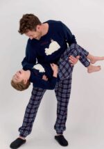 ⁦AR1578 طقم بيجاما قطعتي لون كحلي مع بنطال مقلم"COFFEE"-FAMILY COLLECTION⁩ - الصورة ⁦2⁩