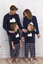 AR1578 طقم بيجاما قطعتي لون كحلي مع بنطال مقلم"COFFEE"-FAMILY COLLECTION