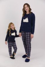 ⁦AR1578 طقم بيجاما قطعتي لون كحلي مع بنطال مقلم"COFFEE"-FAMILY COLLECTION⁩ - الصورة ⁦3⁩