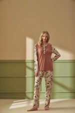 F-4280 طقم بيجاما شتوي قطعتين باكمام موردة مع ازرار - الصورة 5