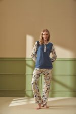 F-4280 طقم بيجاما شتوي قطعتين باكمام موردة مع ازرار - الصورة 2