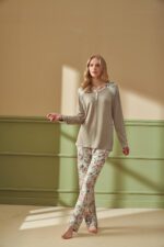 F-4284 طقم بيجاما شتوي قطعتين باكمام موردة