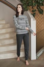 I -7682 طقم بيجاما شتوي قطعتين لون رمادي