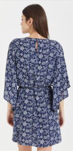 ⁦S21D137- فستان  قصير بنقشة الزهور مع حزام⁩ - الصورة ⁦3⁩