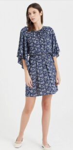 ⁦S21D137- فستان  قصير بنقشة الزهور مع حزام⁩ - الصورة ⁦5⁩