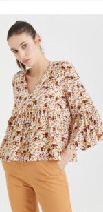 ⁦S21b457-Bluz  بلوز بنقشة الزهور  فلو باكمام عريضة⁩ - الصورة ⁦5⁩