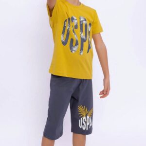 US1033-US POLO طقم بيجاما شورت للاولاد قطعتين قطن