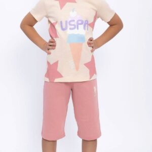 US1060-US POLO طقم بيجاما شورت للفتيات قطعتين قطن