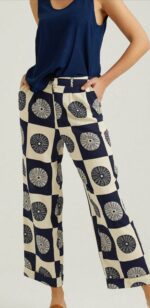 ⁦S22P148-PANTOLON- navy بنطال عريض خصر عالي مع جيوب⁩ - الصورة ⁦4⁩