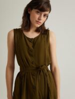 S22G359  قميص قصير من دون اكمام مع حزام ع الخصر لون زيتي