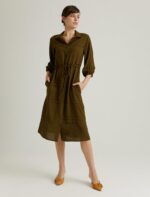 S22D365  فستان قميص ميدي لون زيتي