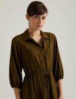 S22D365  فستان قميص ميدي لون زيتي - الصورة 7