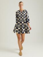 S22D321 فستان كتان منقوش