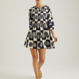 S22D321 فستان كتان منقوش