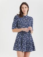 S21D466-فستان قميص قصير بنقشة زهور