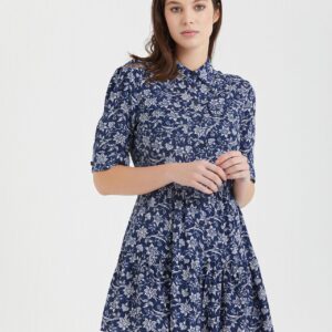 S21D466-فستان قميص قصير بنقشة زهور