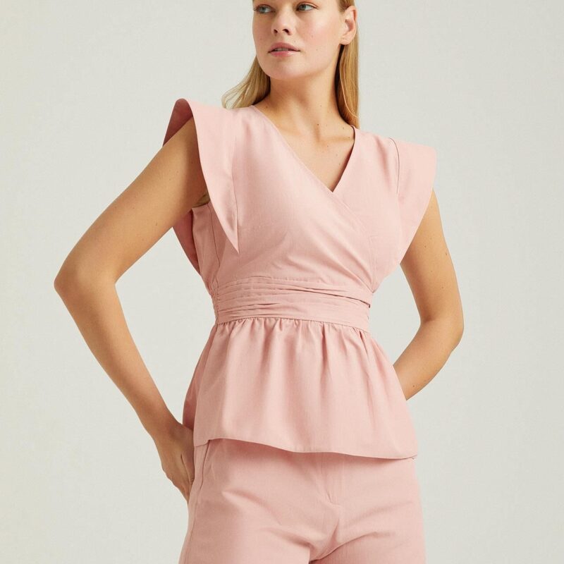 S22B218-BLUZ- OLIVE - V NECK بلوز لون زيتوني من دون اكمام