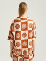 ⁦S22G203-GOMLEK RUSTقميص كتان نصف كم بأزرار  منقوش⁩ - الصورة ⁦4⁩