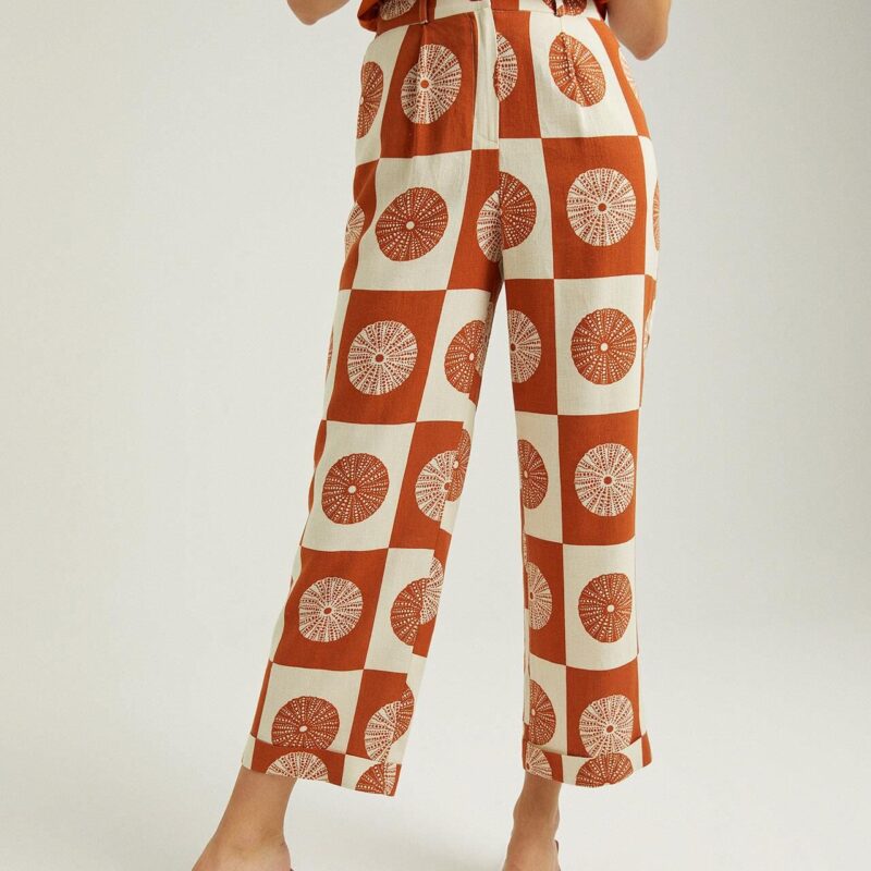 S22P148-PANTOLON- rust بنطال عريض خصر عالي مع جيوب