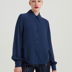 W22G486-قميص بقبة لون كحلي بأزرار