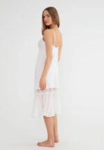 ST3980613L Pansy Long Nightie قميص نوم طويل ستان لون ابيض - الصورة 4