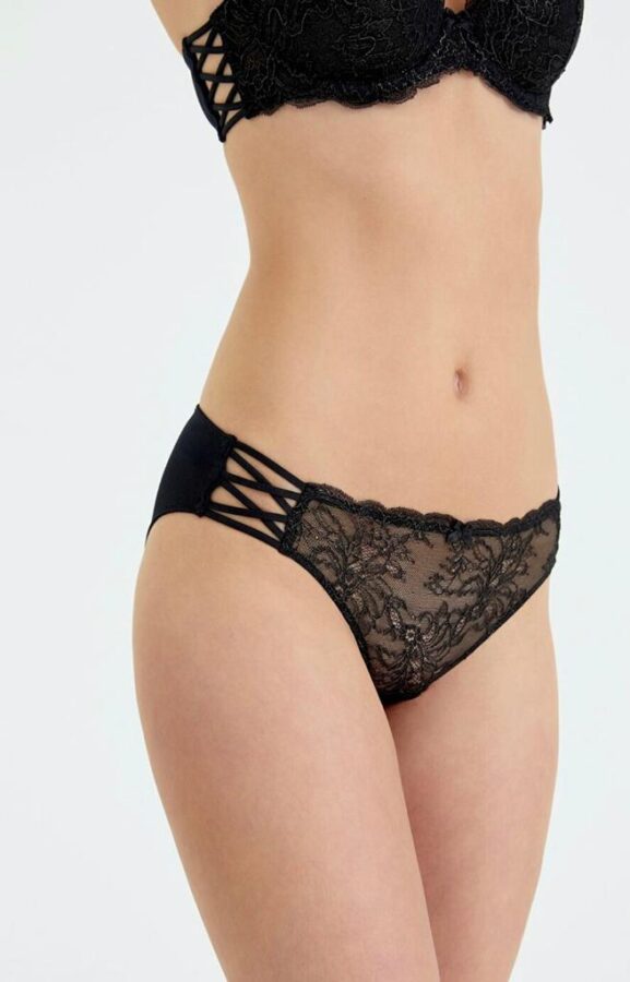 ST3900601 Just Married Slip Panties – Black كلوت داخلي سترينج دانتيل لون اسود