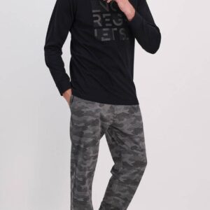 AR1610-V2   طقم بيجاما قطعتين قطن للرجال بلوز لون اسود