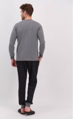 AR1610-V1   طقم بيجاما قطعتين قطن للرجال بلوز لون رمادي - الصورة 5